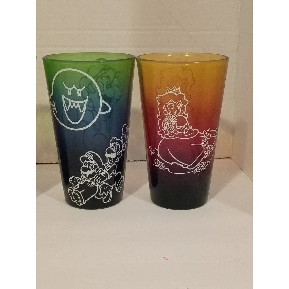 Nintendo Super Mario Bros Just Funky Rainbow Ombre Glass Tumbler Set of 4‎ 2017
